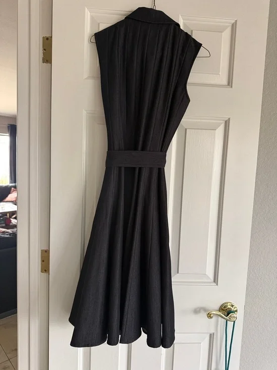 Calvin Klein Black Sleeveless Button-Front Midi Dress with Tie Belt - Picture 3 of 3